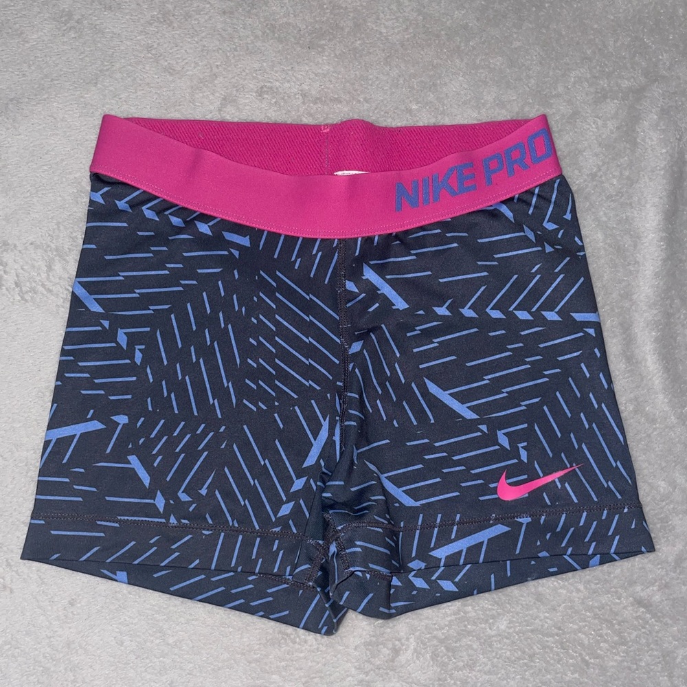 Blue Pattern Nike Pro Spandex Shorts